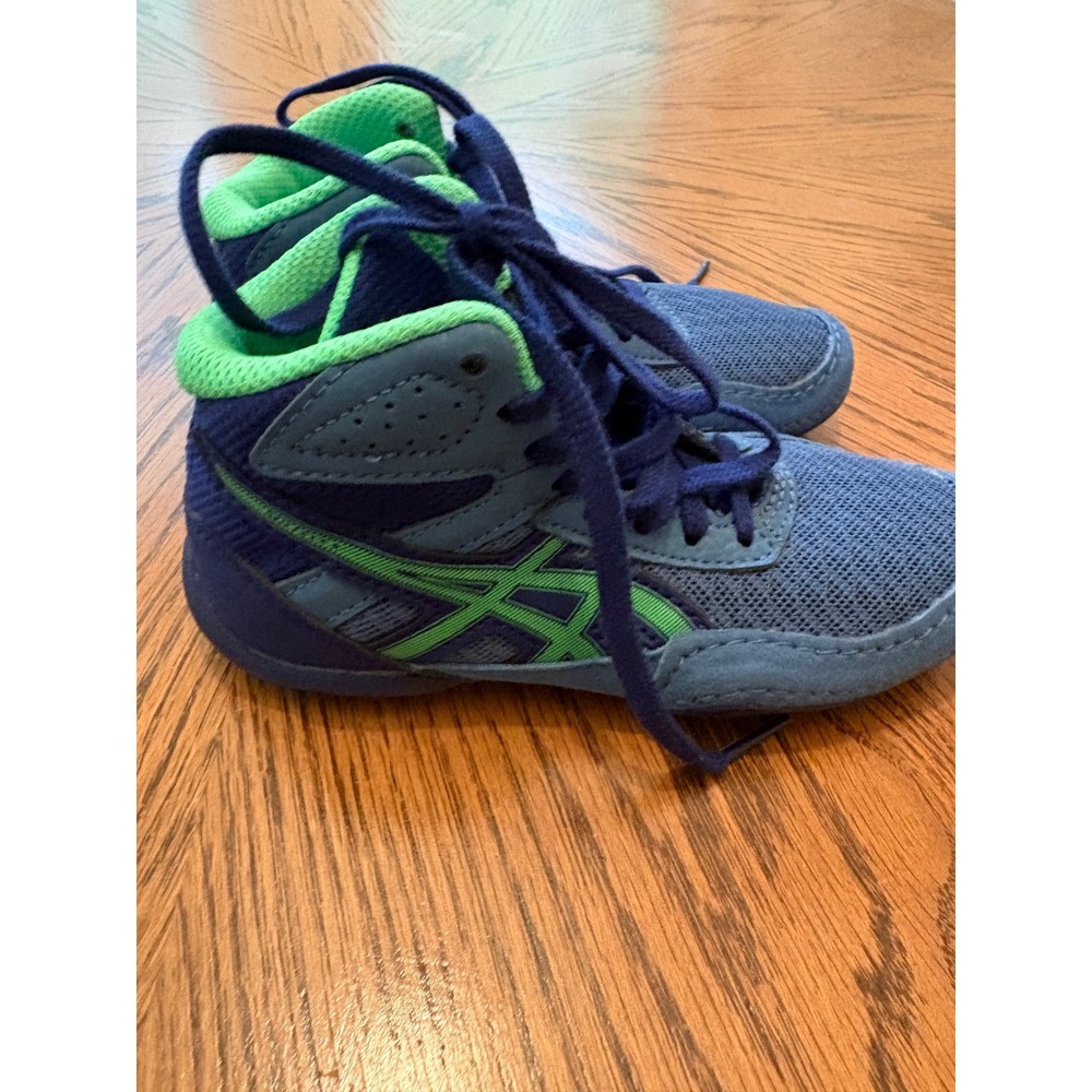 Asics Matflex 6 Kids Wrestling Shoes Blue Green High Top Sneakers K11 - Picture 4 of 8